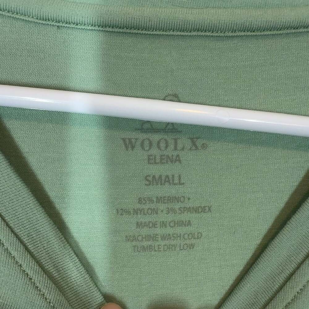 Woolx Elena Merino Wool V-Neck 3/4 Length Sleeve Shirt Sage Green Small - Picture 3 of 6